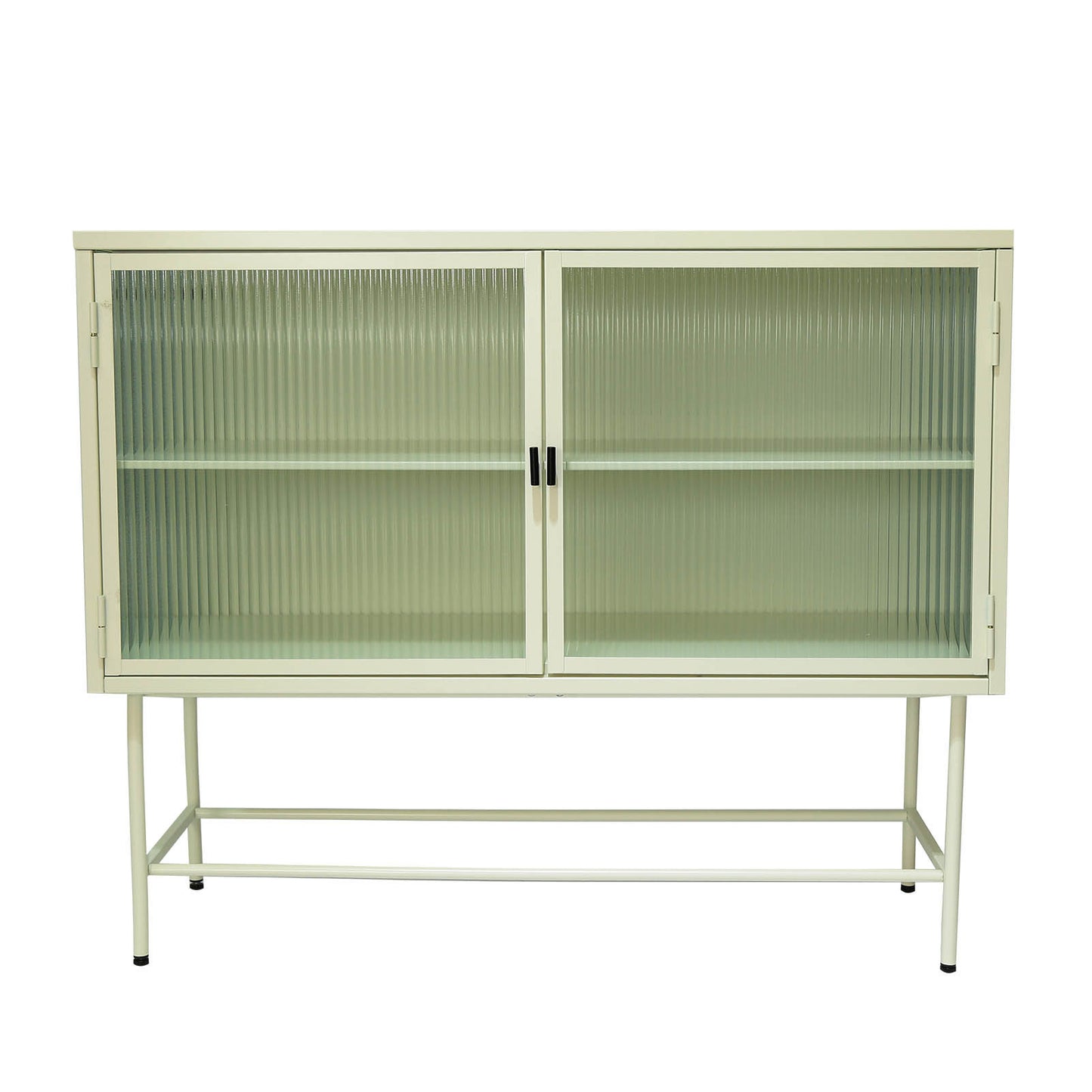 Retro Style Fluted Glass Sideboard Storage Cabinet Simple Modern Console Table Detachable Wide Shelves Enclosed Dust-free Storage Bottom Space for Living Room Bathroom Dining Room (WHITE)