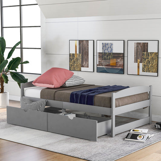 Twin size platform bed, with two drawers, gray (New)