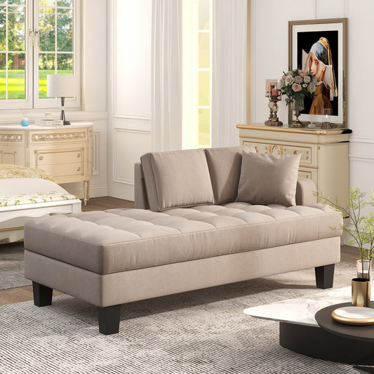 64" Deep Tufted Upholstered Textured Fabric Chaise Lounge, Toss Pillow included, Living room Bedroom Use, Warm Grey