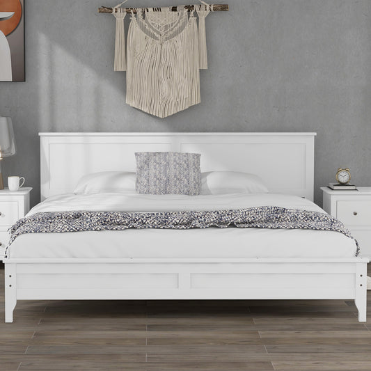 Modern White Solid Wood King Platform Bed