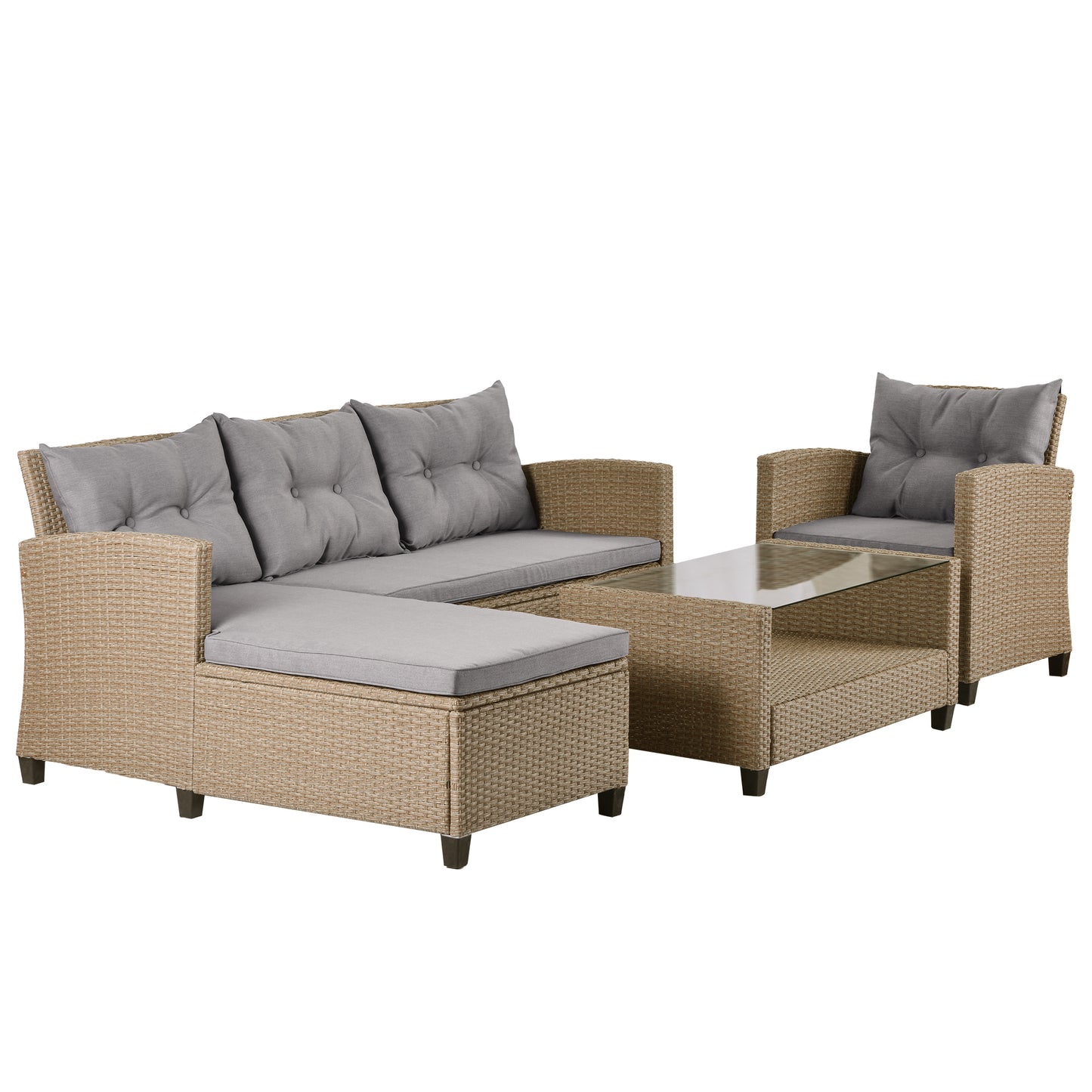 Outdoor, Patio Furniture Sets, 4 Piece Conversation Set Wicker Ratten Sectional Sofa with Seat Cushions (Beige Brown)