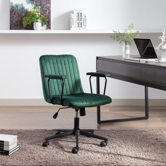 Mid-Back Desk Chair, Velvet Executive Swivel Office Chair with black Frame, Swivel Arm Chair For Home Office (Green)