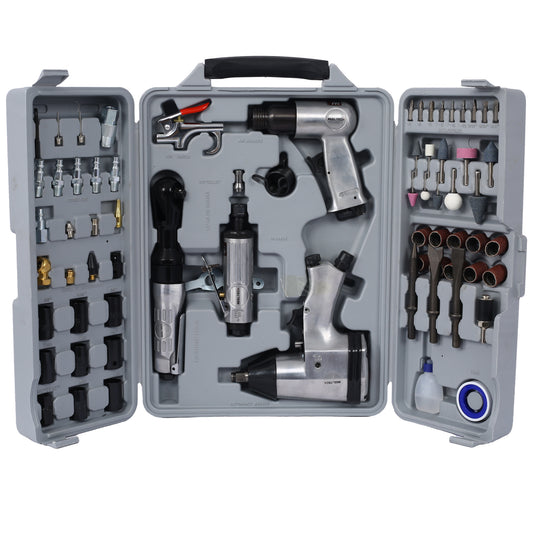 Air Tool and Accessories Kit, 71 Piece, Impact Wrench, Air Ratchet, Die Grinder, Aire Hammer, Hose Fittings, Storage Case