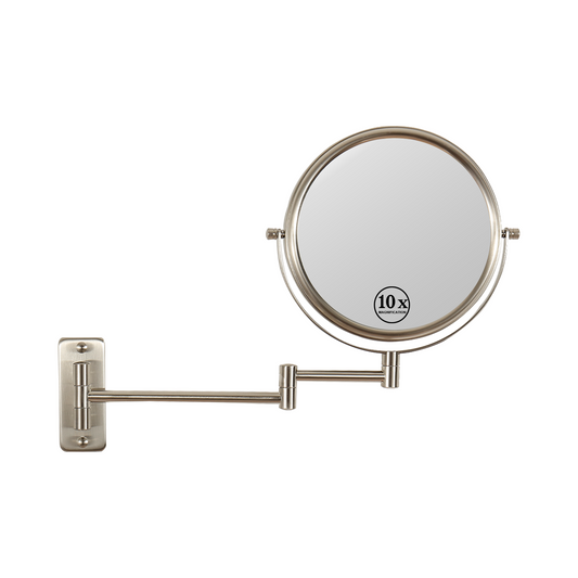 8-inch Wall Mounted Makeup Vanity Mirror, 1X / 10X Magnification Mirror, 360 degree Swivel with Extension Arm (Brushed Nickel)