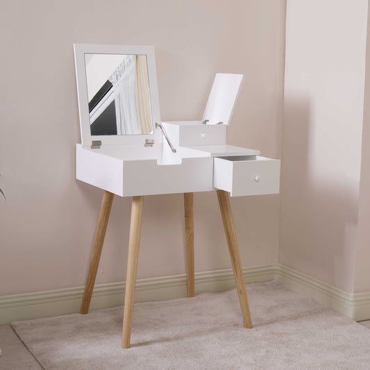 Wooden Vanity Desk Flip-top Dressing Mirror Writing table Computer Desk, White