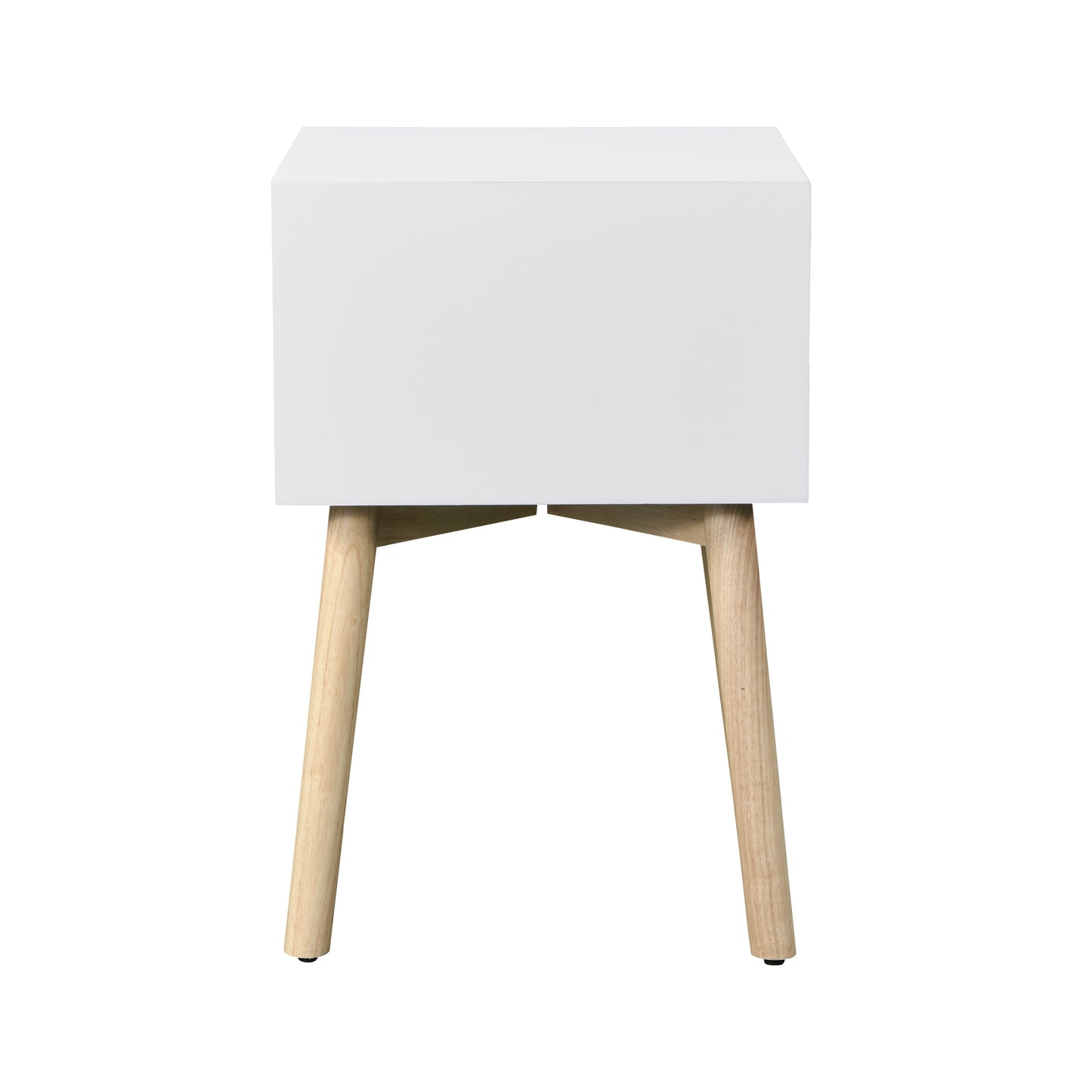 Side Table, Bedside Table with 2 Drawers and Rubber Wood Legs, Mid-Century Modern Storage Cabinet for Bedroom Living Room, White