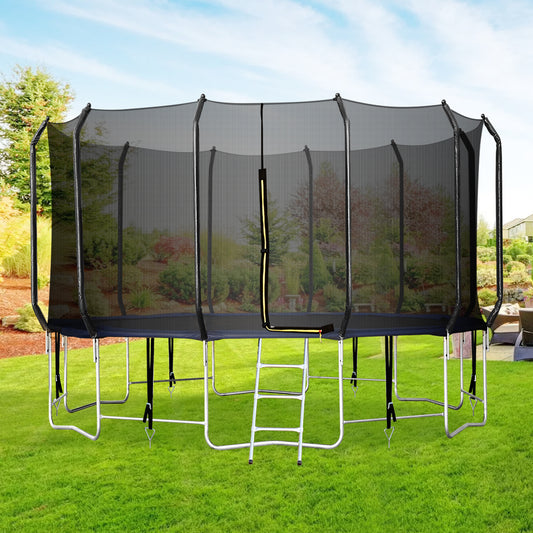 16 FT Easy Assembly Bend Round Trampoline for Family, Outdoor Jumping Trampoline with Safety Enclosure Net and Metal Ladder