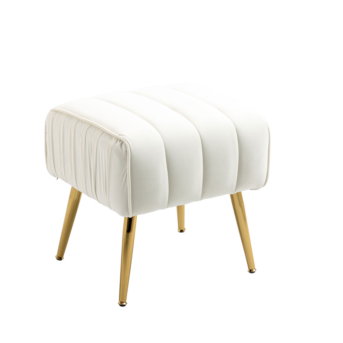 Velvet Accent Chair with Ottoman, Modern Tufted Barrel Chair Ottoman Set for Living Room Bedroom, Golden Finished, Beige