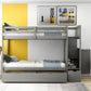 Twin over Full/Twin Bunk Bed, Convertible Bottom Bed, Storage Shelves and Drawers, Gray