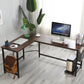 Modern Design L-Shaped Desk Corner Computer Desk PC laptop Computer Table Study Desk Home Office Wood & Metal Pella Oak