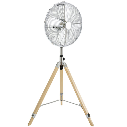 Retro Tripod Fan, Home Air Circulation Nostalgic Vertical Fan, 3 Speeds, Adjustable Height, Silver-16 Inch, 16 Inch