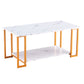 Coffee Table, 2 Layers 1.5cm Thick Marble MDF Rectangle 39.37" L Tabletop Iron Coffee Table, Dining Room, Coffee Shop, Resterant, White Top, Gold Leg
