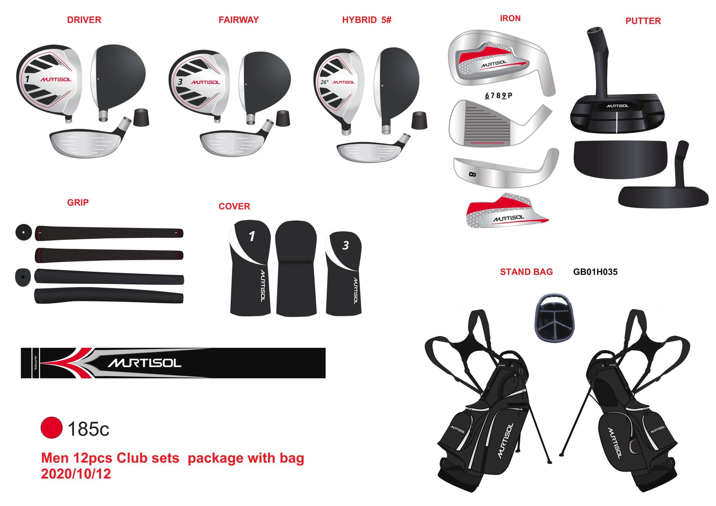 RH MEN golf club set for men 12-piece set black/red
