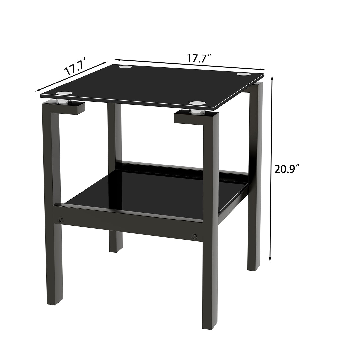 2-Piece Black Side Table, 2-Tier Space End Table, Modern Night Stand, Sofa table, Side Table with Storage Shelve