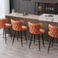 Counter Height 25" Modern Leathaire Fabric bar chairs, 180 degree Swivel Bar Stool Chair for Kitchen, Tufted Gold Nailhead Trim Bar Stools with Metal Legs, Set of 2 (Orange)