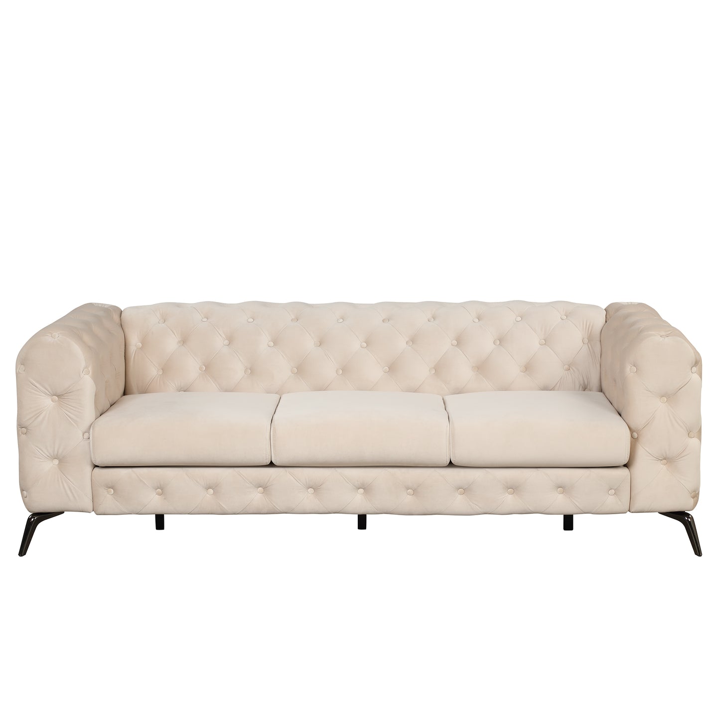 85.5" Velvet Upholstered Sofa with Sturdy Metal Legs, Modern Sofa Couch with Button Tufted Back, 3 Seater Sofa Couch for Living Room, Apartment, Home Office, Beige