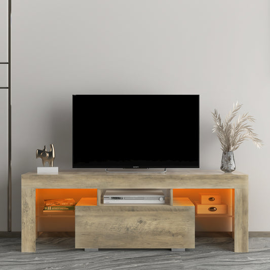 TV Stand with LED RGB Lights, Flat Screen TV Cabinet, Gaming Consoles - in Lounge Room, Living Room, WOOD