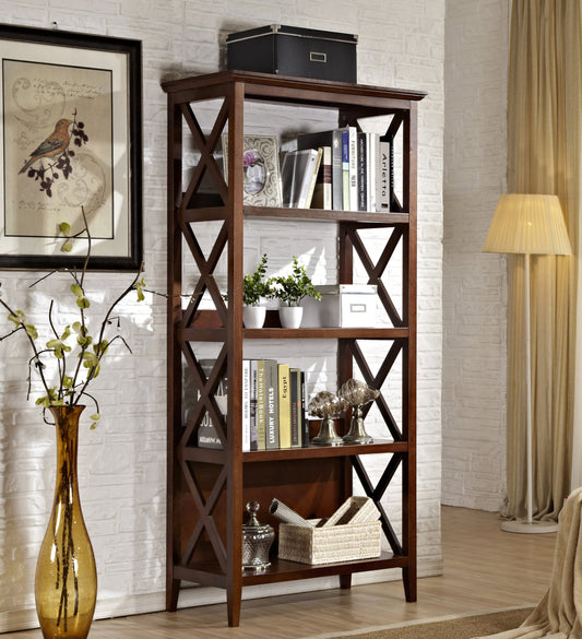 4 Tier Bookcases, 67" Bookshelf with Sturdy Solid Frame, Shelves for Home and Office Organizer, Walnut