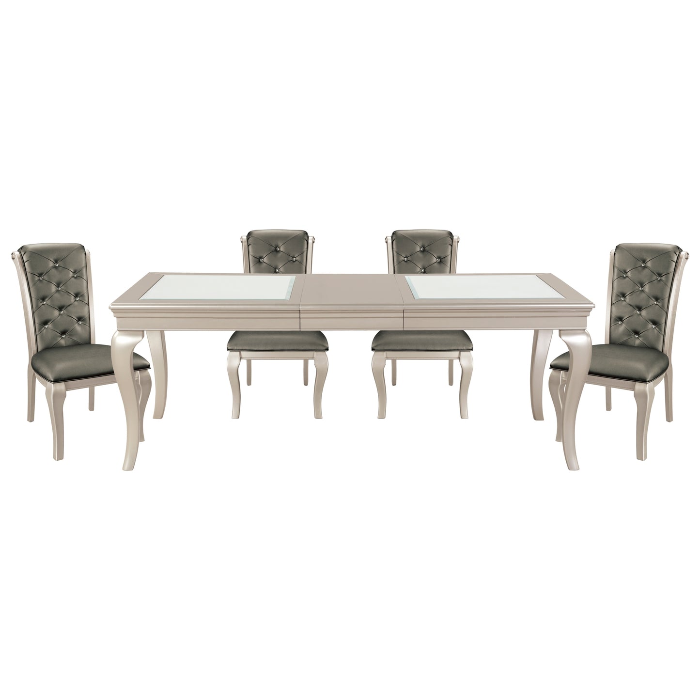 Modern Glamourous 1pc Dining Table with Separate Extension Leaf Cabriole Legs Insert Glass Panels Traditional Furniture
