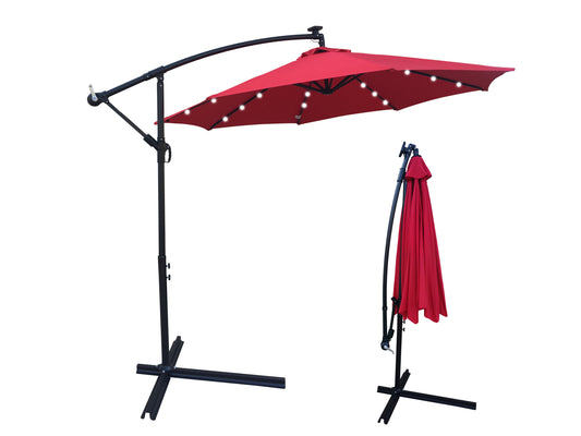 10 ft Outdoor Patio Umbrella Solar Powered LED Lighted 8 Ribs Umbrella with Crank and Cross Base for Garden Outside Deck Swimming Pool