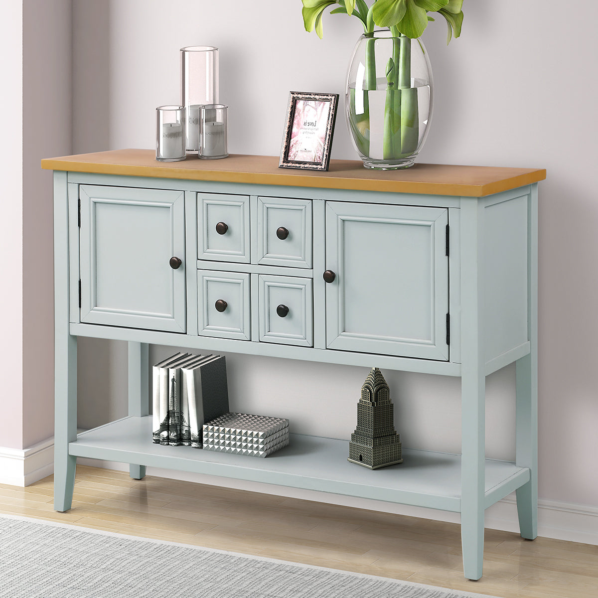 Cambridge Series Buffet Sideboard Console Table with Bottom Shelf (Lime White)