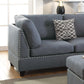 3-pcs Sectional Sofa Blue Grey Polyfiber Cushion Sofa Chaise Ottoman Reversible Couch Pillows