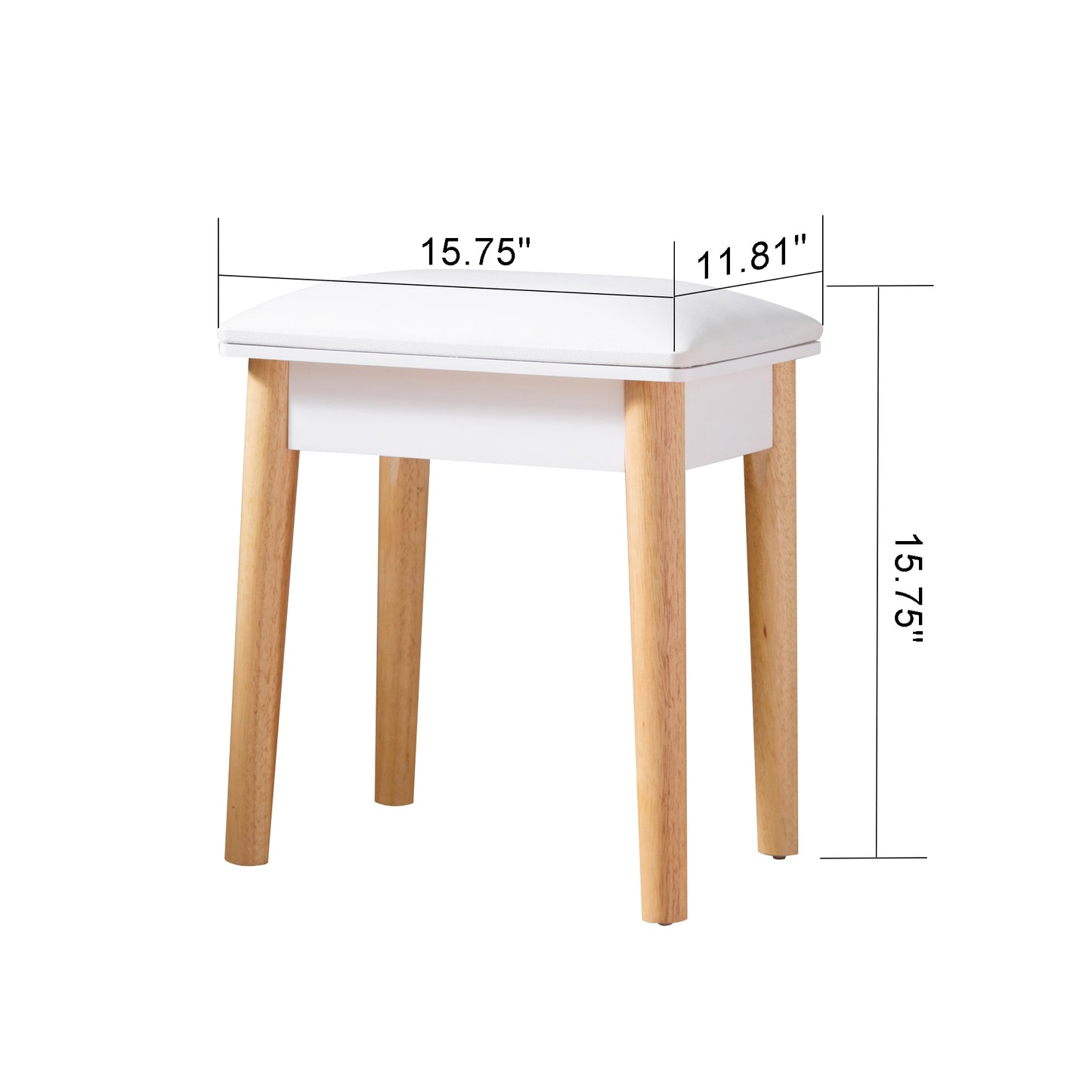 Wooden Vanity Stool Makeup Dressing Stool with PU Seat, White