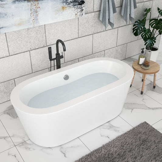 67" L x 31.5" W Acrylic Art Freestanding Alone White Soaking Bathtub with UPC Certified Brushed Nickel Overflow and Pop-up Drain