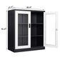 Glass door storage cabinet, Kitchen Sideboard, Bathroom Cabinet, Black+White
