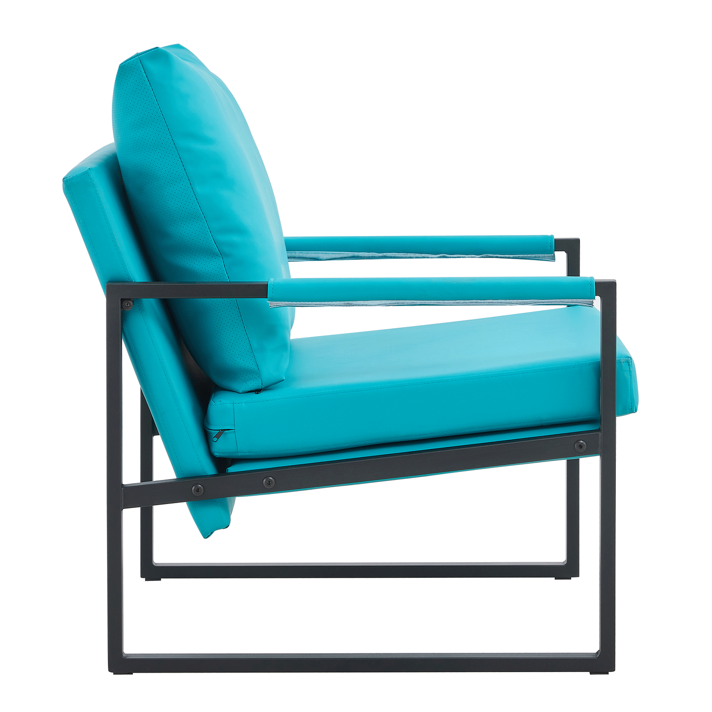 PU Leather Accent Arm Chair Mid Century Modern Upholstered Armchair with Metal Frame Extra-Thick Padded Backrest and Seat Cushion Sofa Chairs for Living Room (Cyan PU Leather + Metal + Foam)
