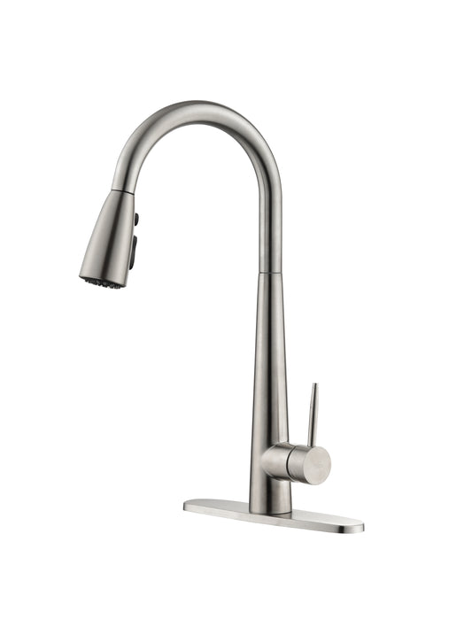 Kitchen Faucet with Pull Down Sprayer Brushed Nickel, High Arc Single Handle Kitchen Sink Faucet with Deck Plate, Commercial Modern Stainless Steel Kitchen Faucets