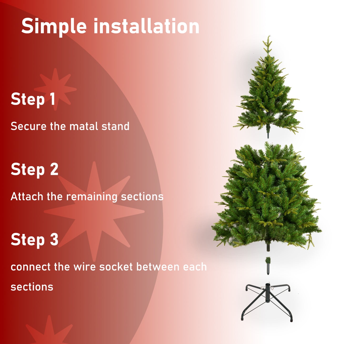 6-FT Artificial Christmas Tree with 1079 Tips,260LED, Unlit Hinged Spruce PVC/PE Xmas Tree for Indoor Outdoor, Green
