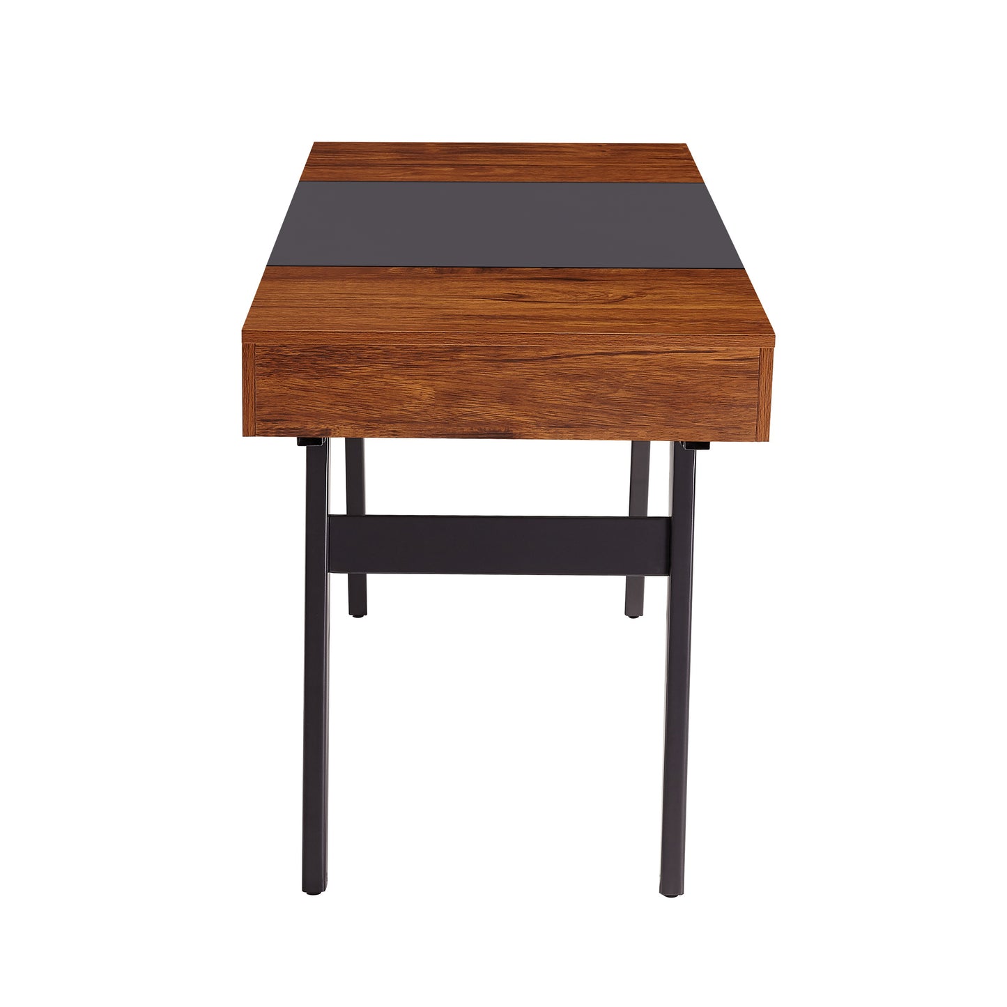 Writing Desk - Dual Side & Pull-Out Front Drawer - Coated Grey Steel Frame - Mahogany