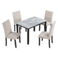 Faux Marble 5-Piece Dining Set Table with 4 Thicken Cushion Dining Chairs Home Furniture, White/Beige+Black