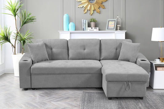 convertible corner sofa with armrest storage, living room and apartment sectional sofa, right chaise longue and grey