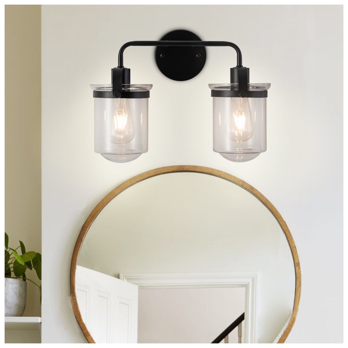 Wall Sconces Set of 2 with Clear Glass Shade, Modern Wall Sconce, Industrial Indoor Wall Light Fixture for Bathroom Living Room Bedroom Over Kitchen Sink, E26 Socket, Bulbs Not Included