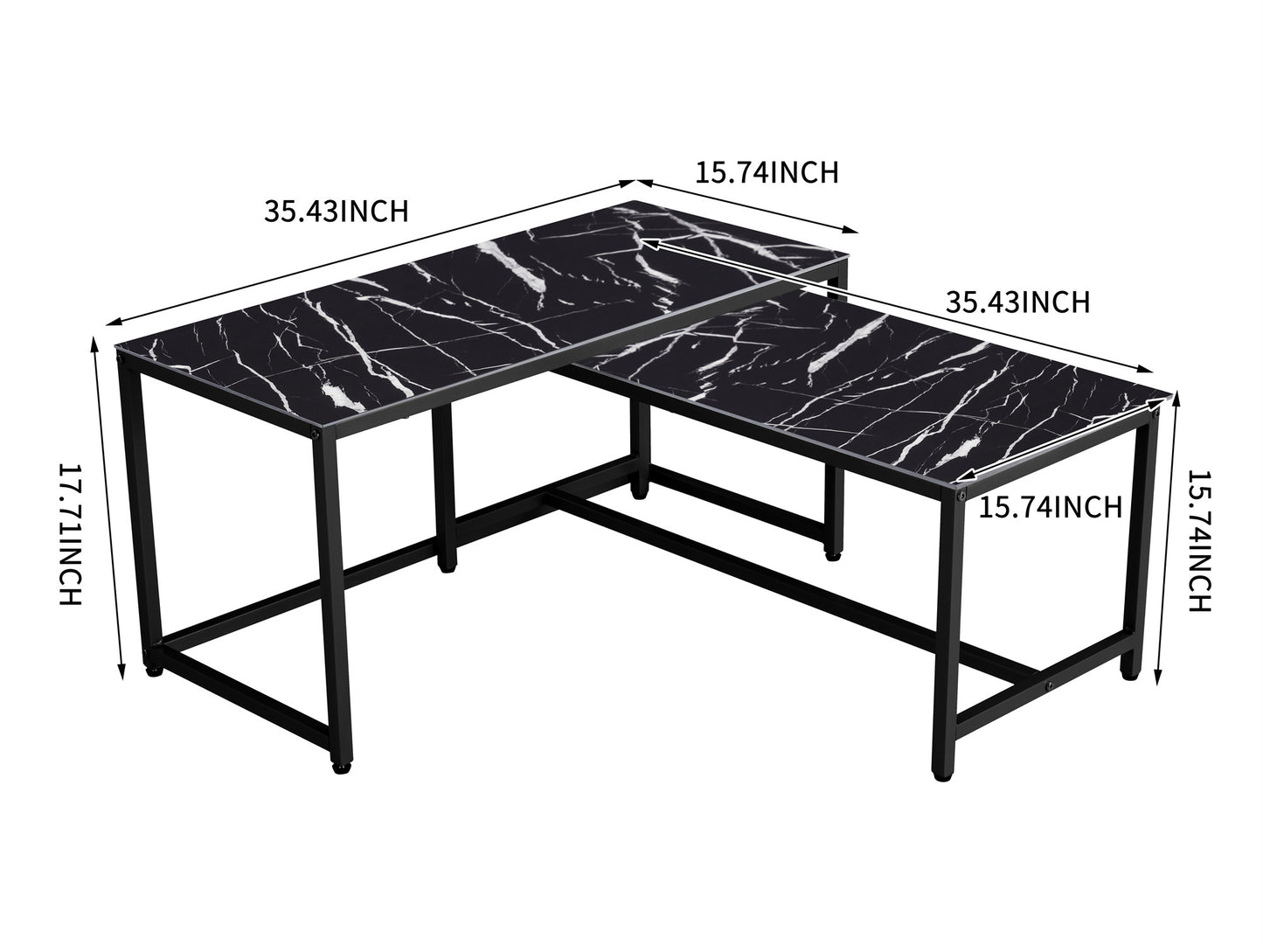 Modern Nesting Coffee Tables Set, Marble BLACK, 2pc