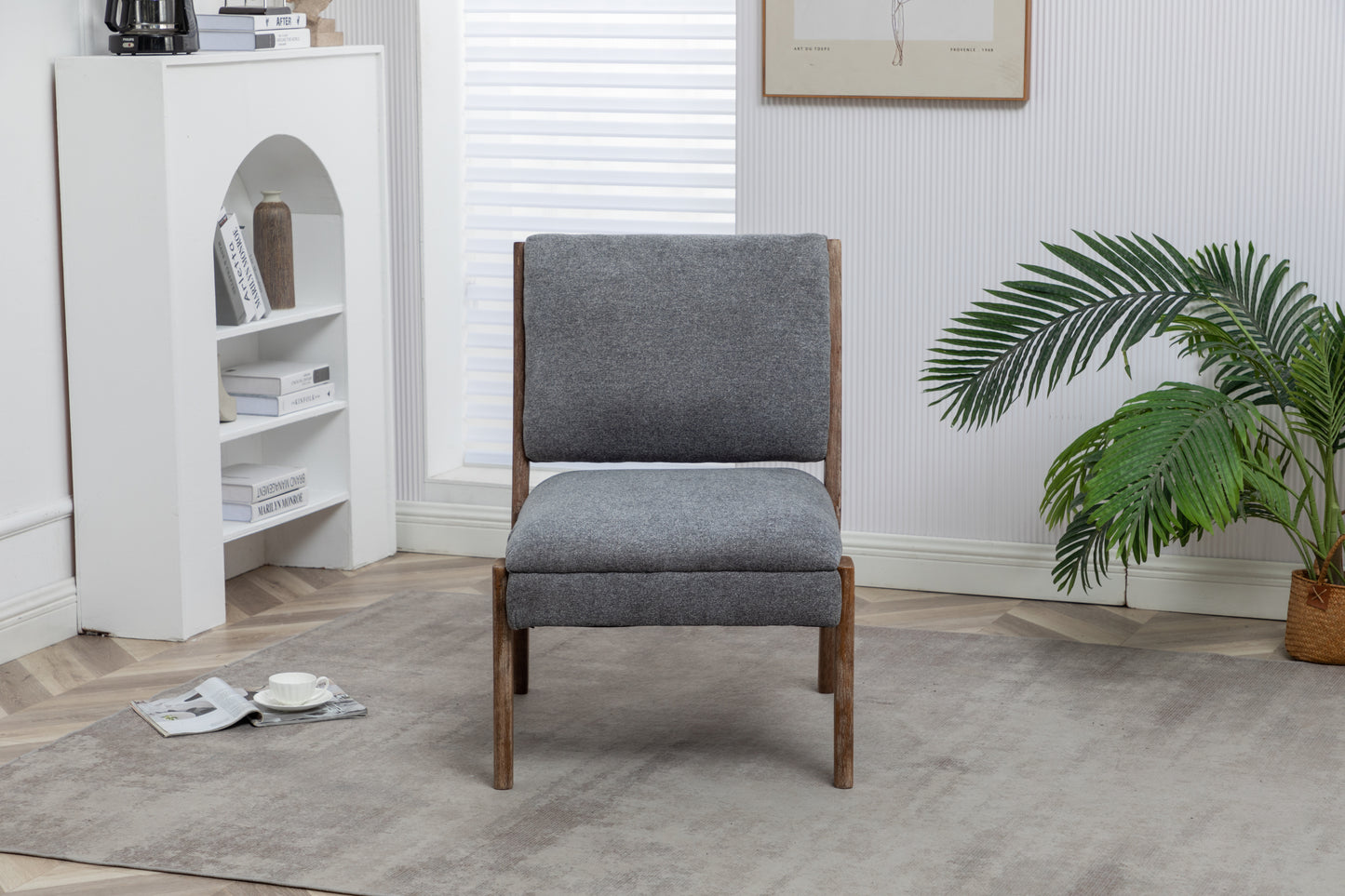 Accent chair, wooden legs, padded upholstery, High-density foam, small modern armless chair, living room bedroom, DARK GREY