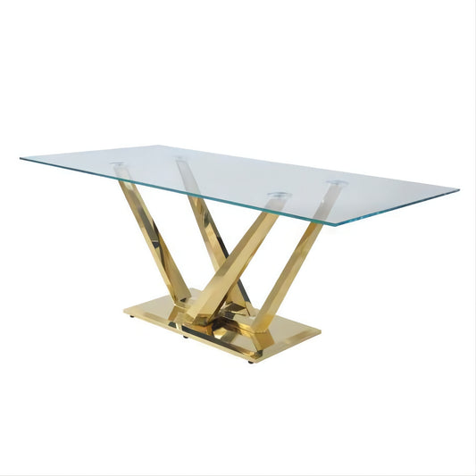 Barnard Dining Table in Clear Glass & Mirrored Gold Finish