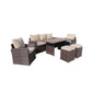 6-Piece Outdoor PE Rattan Sofa Set Patio Garden Wicker Dining and Coffee Sofa-Dark Brown
