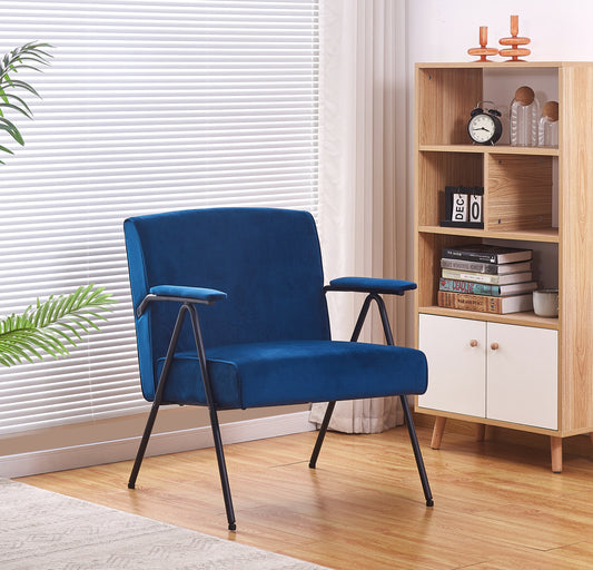 Cloth leisure, black metal frame recliner, for living room and bedroom, blue