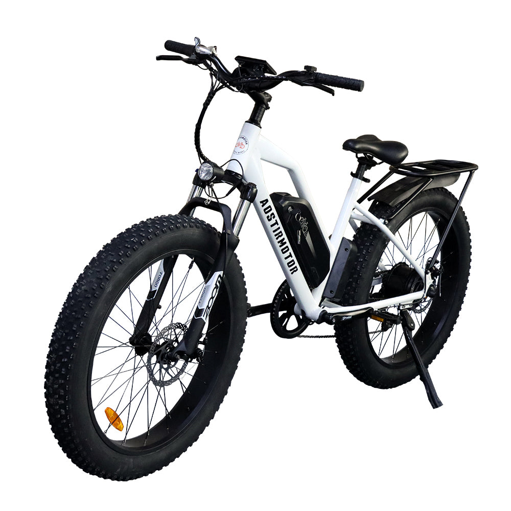 26" 750W Camouflage Electric Bike Fat Tire P7 48V 13AH Removable Lithium Battery for Adults with Detachable Rear Rack Fender (White)S07-G