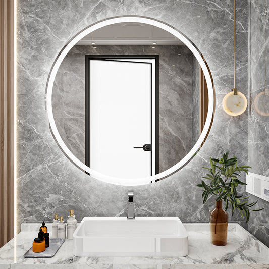 20 Inch Round Backlit Bathroom Mirror, LED round mirror with lighting strip, waterproof LED strip with adjustable 3-color and dimmable lighting,Touch Control, Vanity Mirror