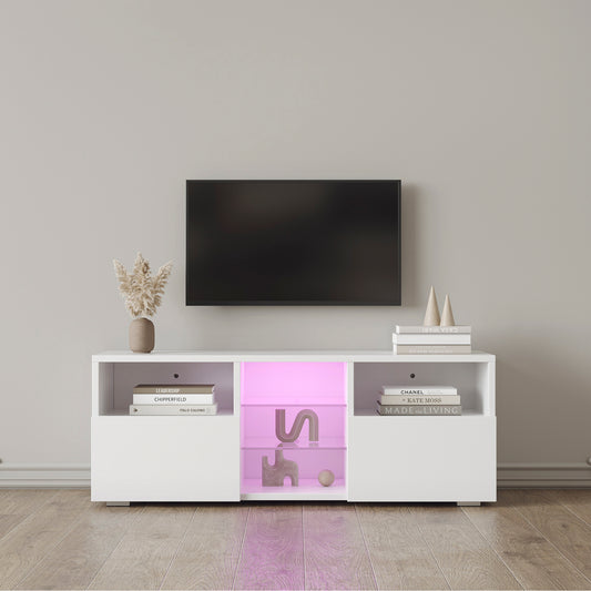 Modern Minimalist TV Cabinet Living Room with 20 colors LED Lights, TV Stand Entertainment Center (White) Modern High-Gloss LED TV Cabinet, Simpleness Creative Furniture TV Cabinet