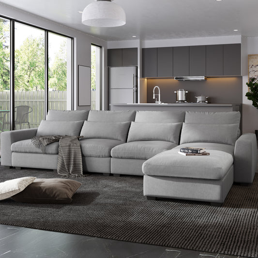 Modern Large L-Shape Feather Filled Sectional Sofa, Convertible Sofa Couch with Reversible Chaise for Living Room