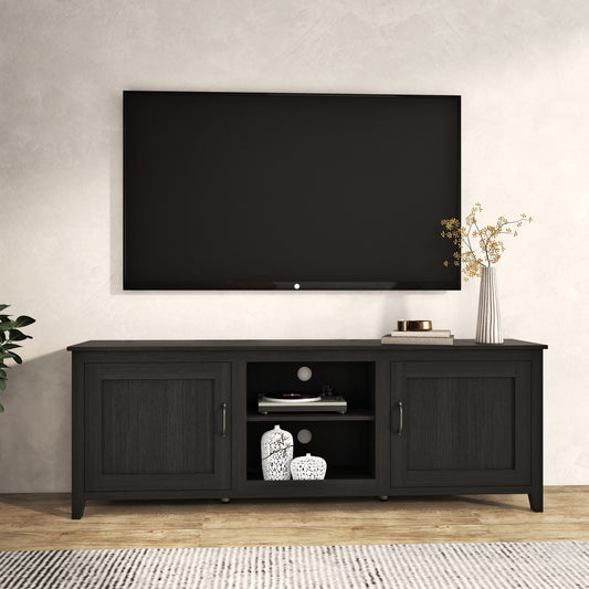 TV Stand Storage Media Console Entertainment Center, Tradition Black, with doors
