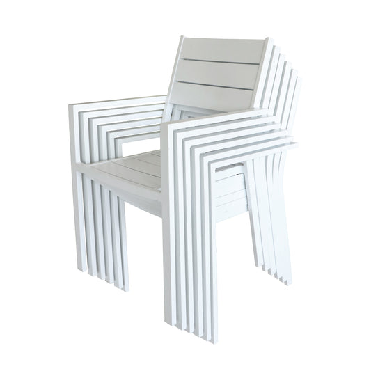 6 Pieces Outdoor Dining Chairs Aluminum Patio Stackable Dining Chairs for Deck or Indoor, Weather-Resistant No Assembly, White