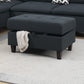 Living Room Furniture Black Cushion Sectional w Ottoman Linen Like Fabric Sofa Chaise