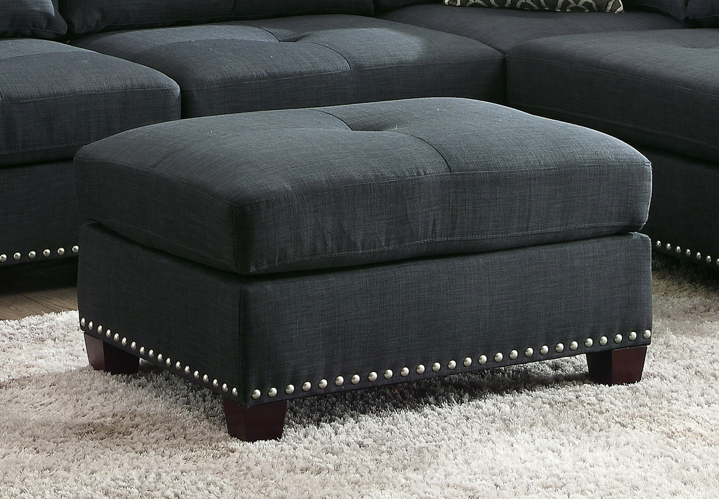 Laurissa Sectional Sofa & Ottoman (2 Pillows) in Dark Blue Linen