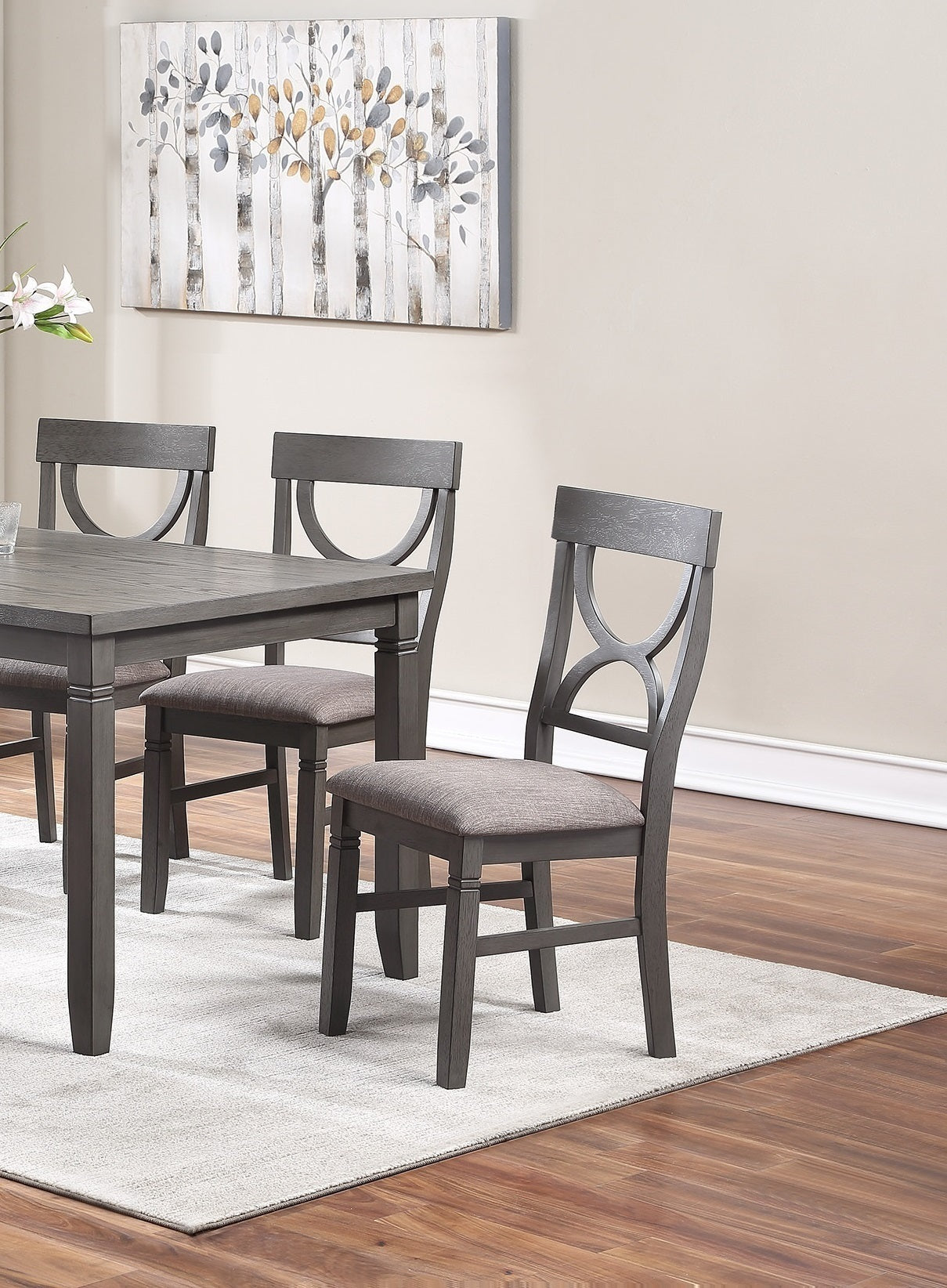 Dining Room Furniture 6pc Set Rectangle Table 4x Side Chairs and A Bench Grey Finish MDF Rubberwood